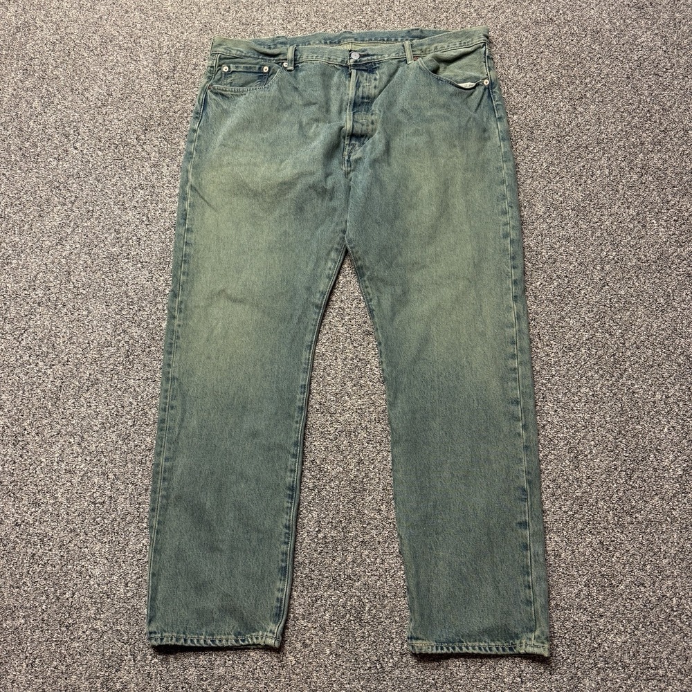 Levi's 501 CT Jeans Mens 42x32 Fade Green Wash Denim Pants Tapered Button Fly